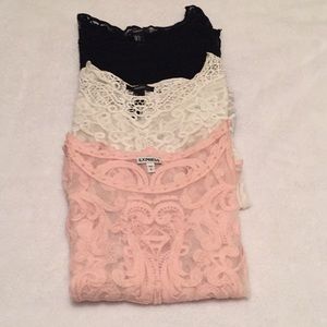 Express. Lace embroidered sheer tops (3)